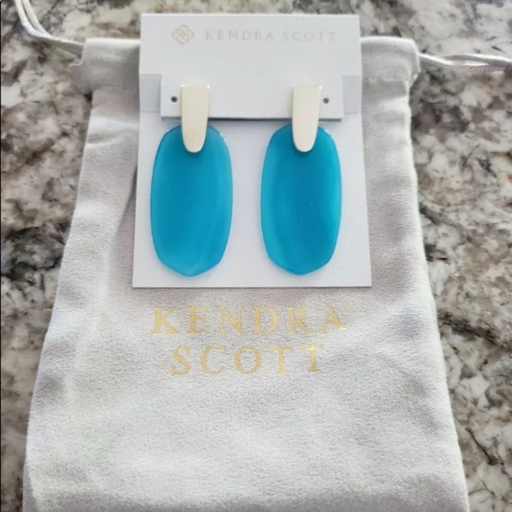 🔹Kendra Scott🔹 Aragon Gold Earrings Teal Agate - Picture 2 of 6